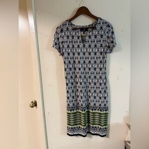 Ronni Nicole Dress Black White with Lime Green Pattern on Bottom Womans Size 10